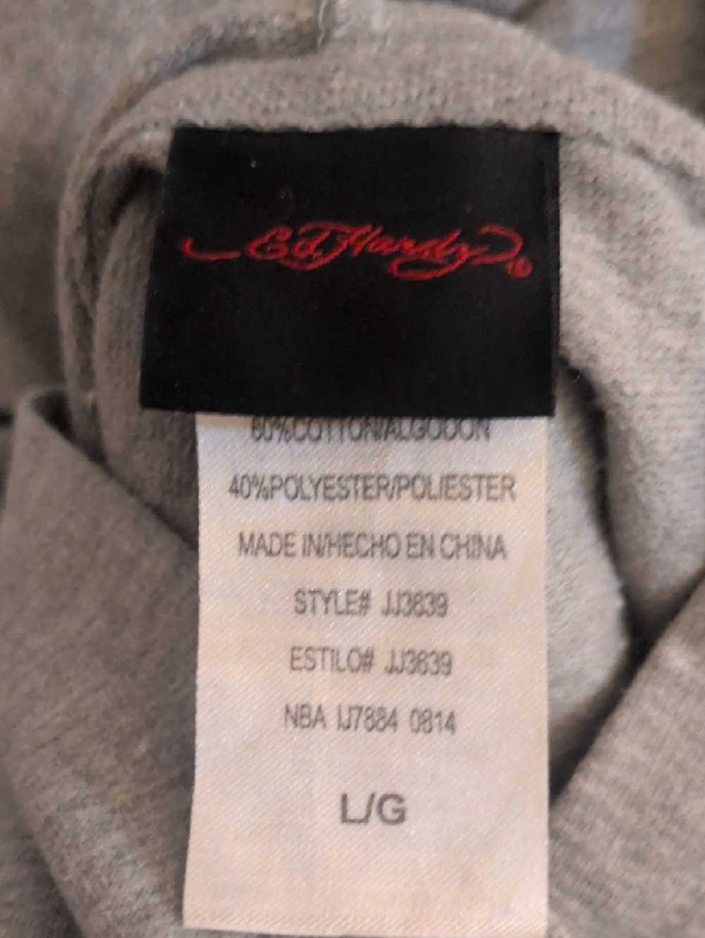 Ed Hardy Grey Hoodie Size Large - Picture 3 of 4
